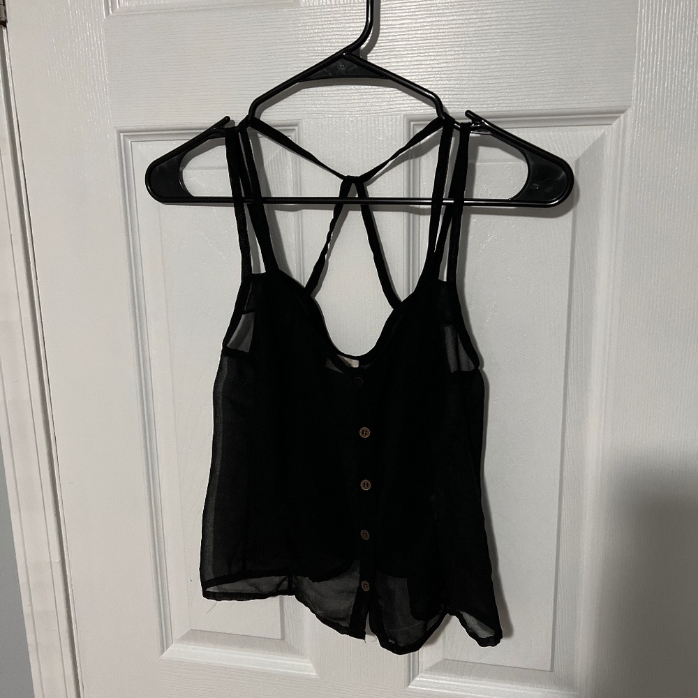 Black See Through Button Up Tank